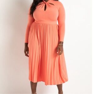 Draped Bodice Dress With Pleated Skirt